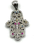 14K White Gold & Gemstones Diamond Khamsa Ornate Necklace